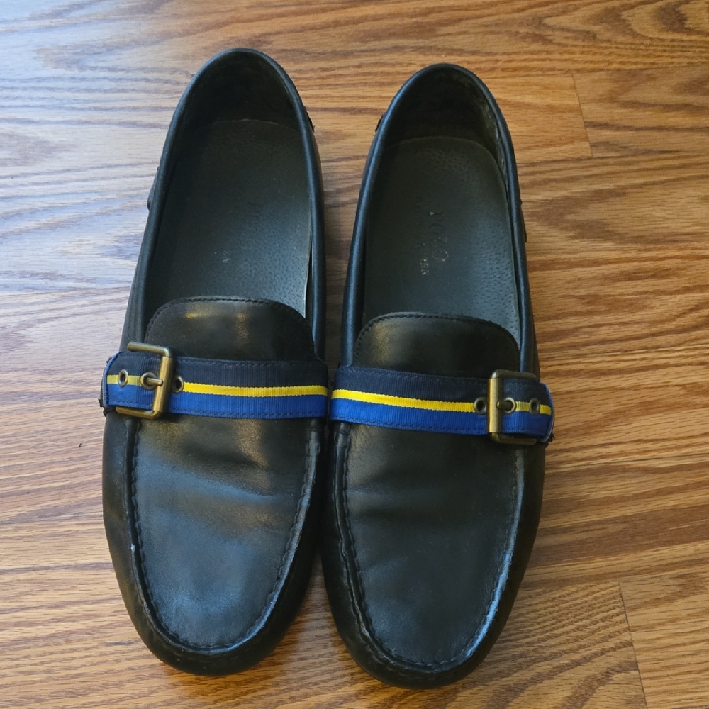 Men's Black Loafers with Blue and Yellow Accents